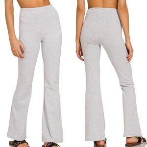 NEW Zenana Heather Gray High Waist Flare Yoga Pants Soft Stretch Size XL